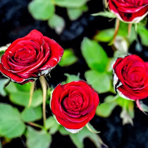 Image similar to charred red roses, closeup