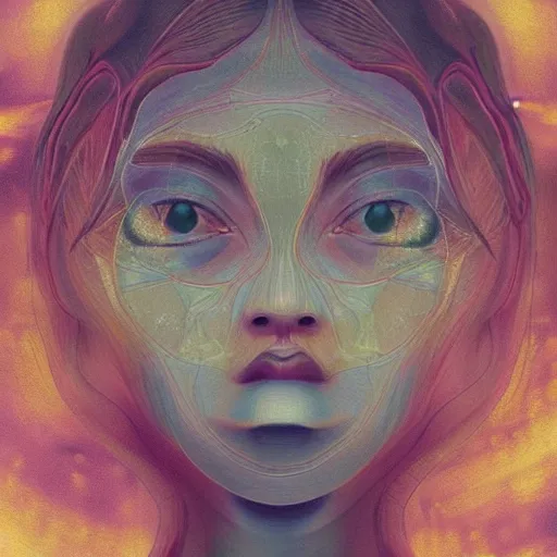 Image similar to beautiful detailed artistic portrait of a person travelling between different astral planes. grainy and rough. fine detail. soft colour scheme. artistic painting by lurid ( 2 0 2 2 ). featured on deviantart.