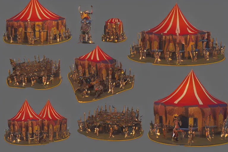 Image similar to 3d sculpt of a huge evil circus tent, artstaton, League of Legends, red dead redemption2, overwatch, digital illustration