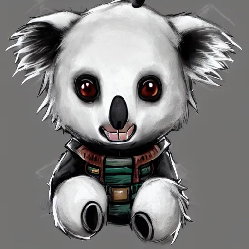 Prompt: a very cute chibi koala dressed in a black shinobi ninja outfit, digital art by łukasz piskorz and patrick mcenvoy and michael komarck, intricate, highly detailed, artstation, concept art, smooth, sharp focus vector centered