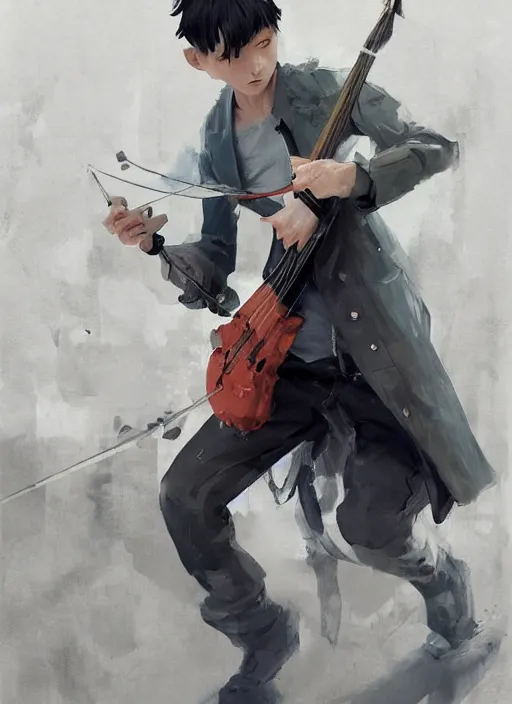 Prompt: semi reallistic gouache gesture painting, by miura kentaro, by ruan jia, by Conrad roset, by dofus online artists, detailed anime 3d portrait a boy playing music on a park, cgsociety, artstation, rococo mechanical, Digital reality, realistical, dieselpunk atmosphere, gesture drawn