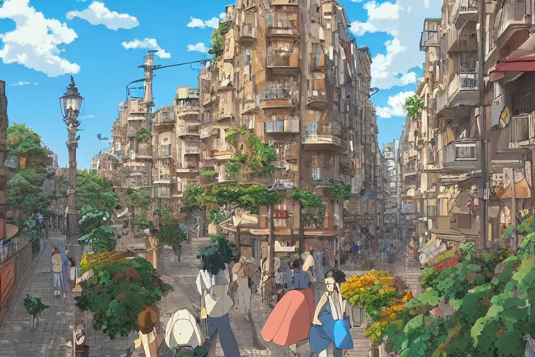 Prompt: barcelona, spain. 4 k digital paint by studio ghibli hayao miyazaki. very sharp and detailed. trending on artstation and behance.