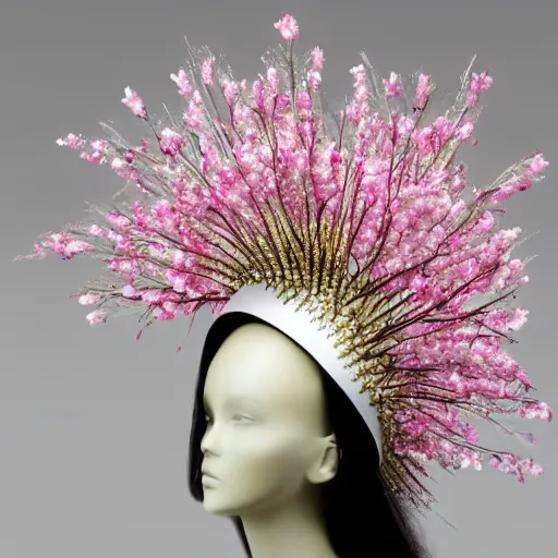 Image similar to headdress designed by philip treacy made of cherry blossoms