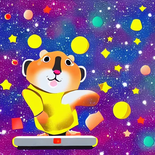 Prompt: hamster skating through space, colorful, realistic