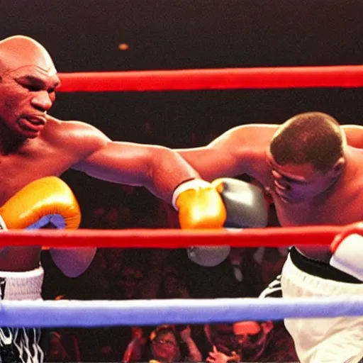 Image similar to mike tyson and muhammad ali boxing fight, volumetric lighting, very coherent