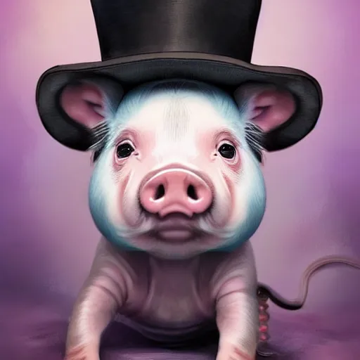 Image similar to epic professional digital airbrushed portrait art of a cute baby piglet dressed as a magician,, best on artstation, cgsociety, wlop, Behance, pixiv, cosmic, epic, stunning, gorgeous,, masterpiece by Dorian Cleavanger and Stanley Lau,