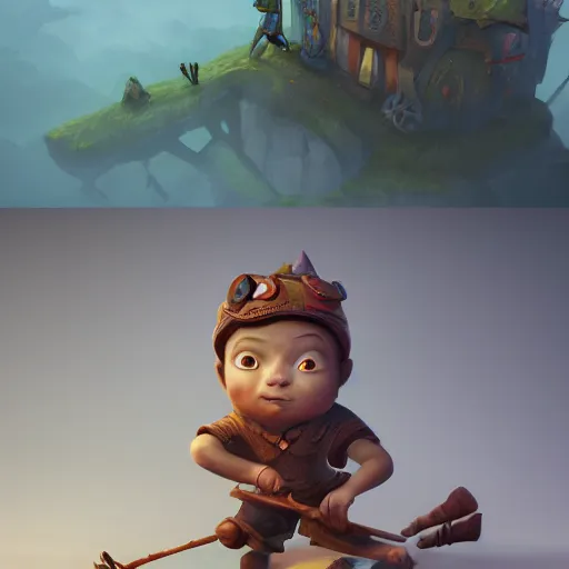 Image similar to little warrior 3 d concept by gediminas pranckevicius, game art, ultra wide angle, hyper detailed, character modeling, cartoon, cinematic, raytrace, concept art, trend on behance 3 d art, v - ray, maya, c 4 d