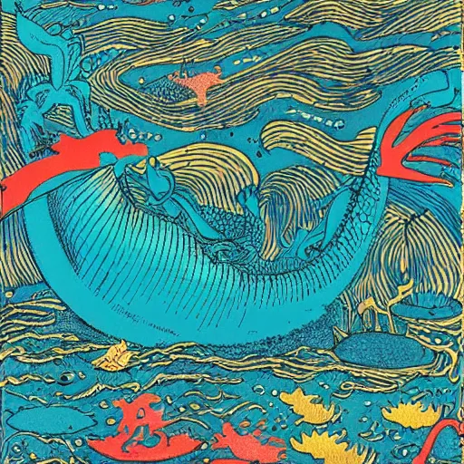 Prompt: anaglyph filter, underwater photography meticulous by tove jansson. a art installation of a dragon in space. the dragon is in the foreground with its mouth open rows of sharp teeth. coiled & ready to strike, its tail is wrapped around a star in the background. background is full of stars & galaxies.