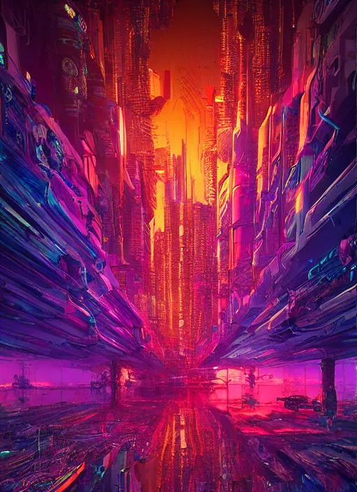 Image similar to silicon valley virtual reality 1 0 th anniversary, cyberpunk art by android jones, cyberpunk art by beeple!!!, synthwave, darksynth, quantum tracerwave, wireframes, trending on artstation