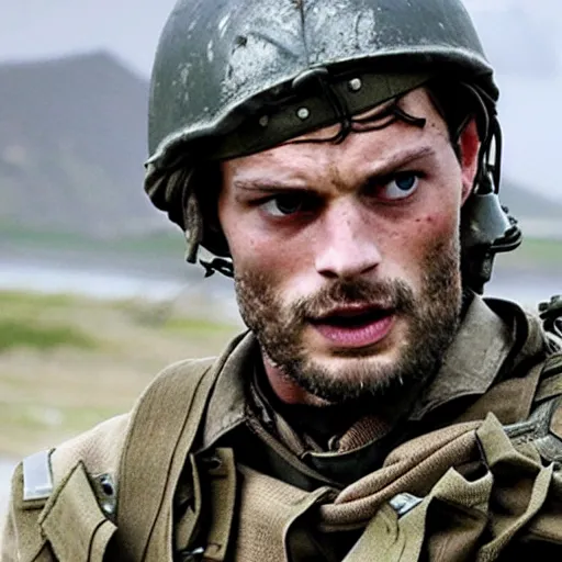 Prompt: Jamie Dornan starring in saving private Ryan