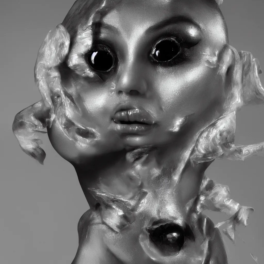 Image similar to close - up headshot of an alien beauty, extraterrestrial mistress, in the style of a wong kar wai movie