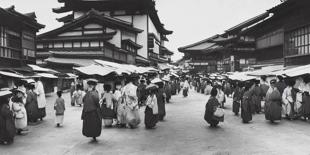 Image similar to 18th century Japanese street market in Kyoto, 1900s photography