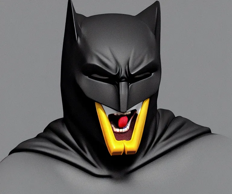 Image similar to “ fox dressed as batman with crayola crayons in mouth, photorealistic, 8 k, octane render ”