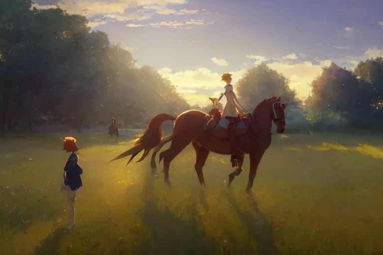 Image similar to le manege enchante, scene in an open field. key visual, conceptart, ambient lighting, highly detailed, digital painting, artstation, concept art, sharp focus, by makoto shinkai and akihiko yoshida and greg manchess