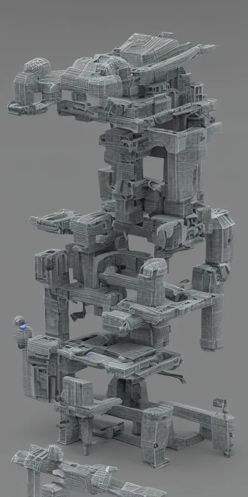 Prompt: concept art, mixed material 3 d printing and assembly equipment, universal manufacturing machine, science fiction, survival game, sandbox game, complex structure, high detail, 8 k.