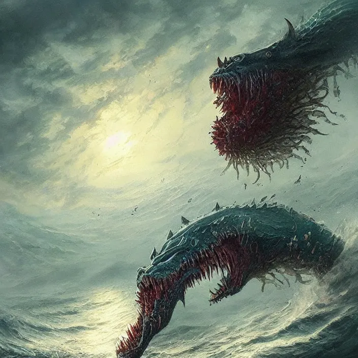 Image similar to sea monster large horror under the ocean d & d, d & d style, trending on artstation, intricate, highly detailed, vivid painting, colorful, art by greg rutkowski