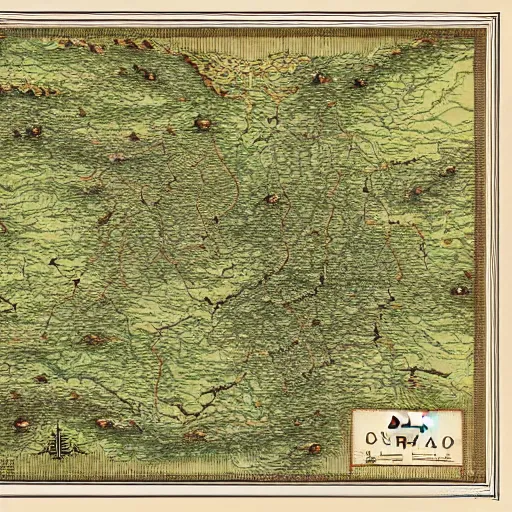 Prompt: a map of ohio, inspired by j. r. r. tolkien fantasy maps