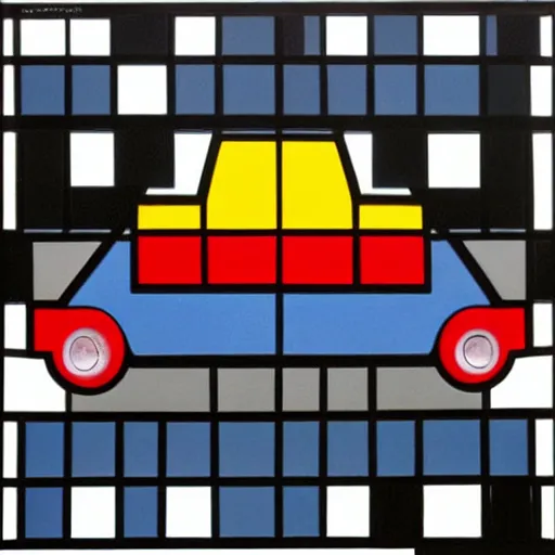 Image similar to a Cadillac , in the style of Piet Mondrian