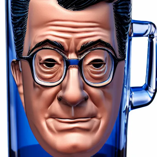 Image similar to stephen colbert face in a clear beer stein, 8 k, ultra realistic details