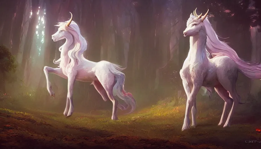 Image similar to a beautiful painting of the last unicorn, ray traced lighting by rudy siswanto and greg rutkowski