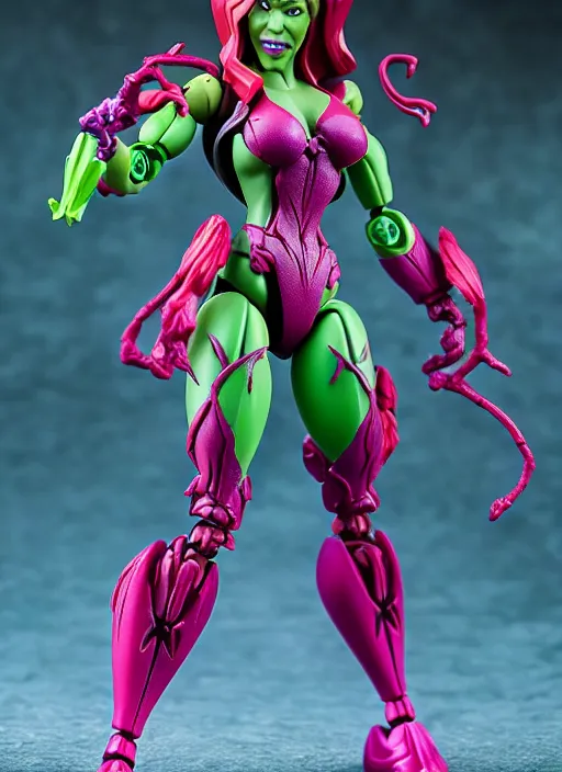 Image similar to Transformers Poison Ivy action figure from Transformers: Kingdom, symmetrical details, by Hasbro, Takaratomy, Don Bluth, tfwiki.net photography, product photography, official media