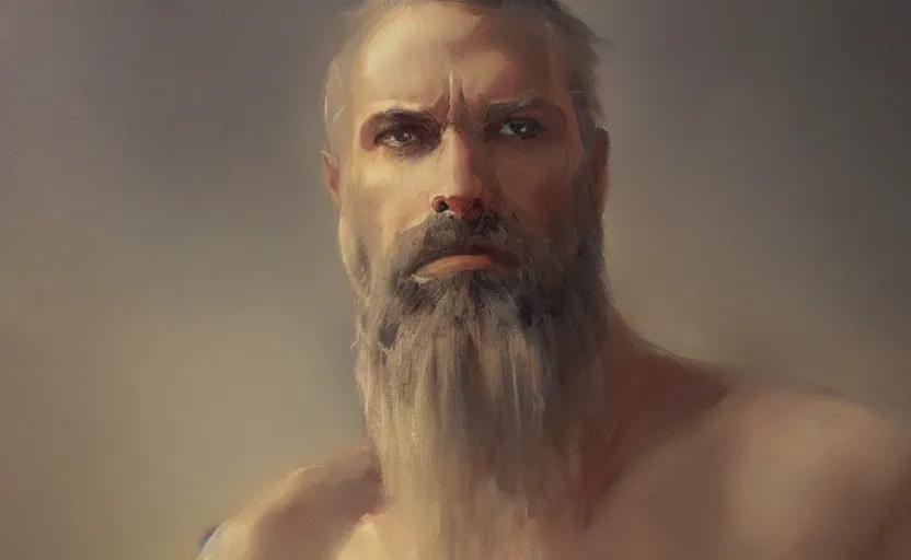 Image similar to a painting of the all father trending on artstation in the style of greg rutkowski, beautiful, male, sensual, wise, natural skin, lack beard