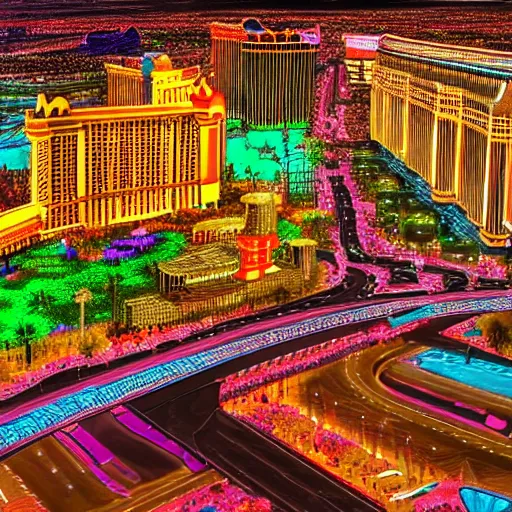 Image similar to tripping on LSD in vegas, 4K