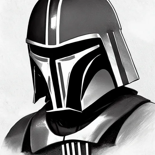 Image similar to a mix between the mandalorian's helmet and darth vader's helmet. trending on art station, concept art.