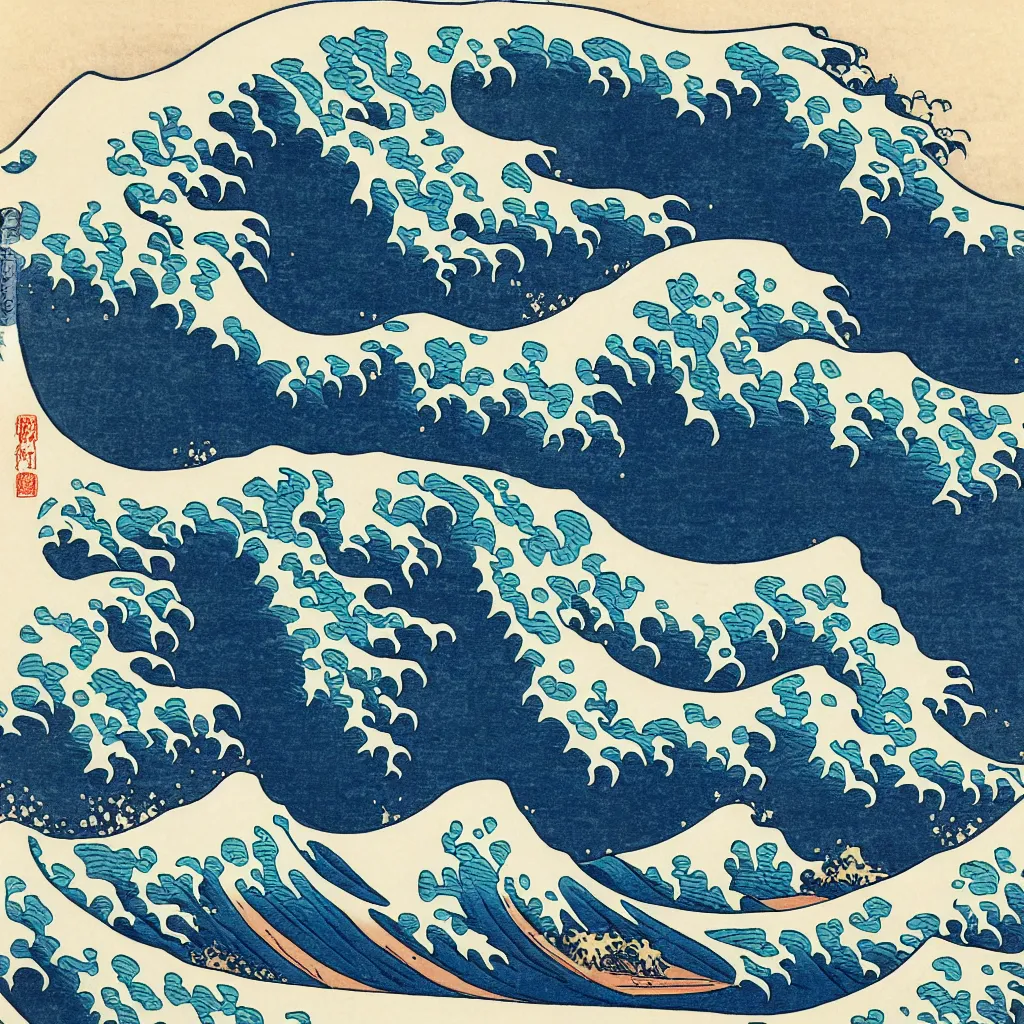 Prompt: wave and mountain lineart, hokusai style