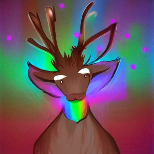 Image similar to Reindeer made out of shadows, rainbow, fursona, furry, back, male furry anthro,