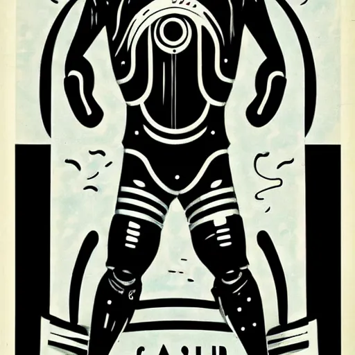 Image similar to deep - sea diving suit, art - deco style, sharp lines