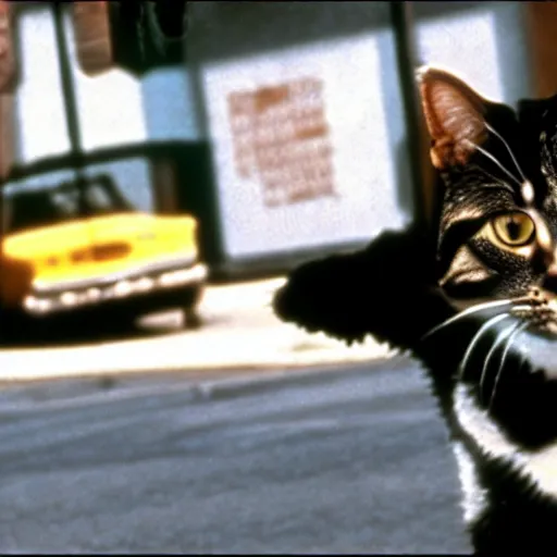 Image similar to a still of a cat in the movie reservoir dogs mr. pink