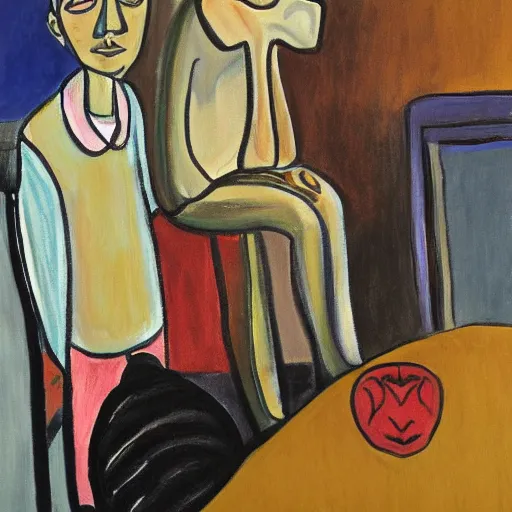 Image similar to a painting in the style of alice neel.