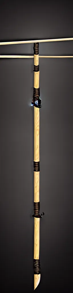 Image similar to picture of a single wooden long straight thin ninja fighting staff, black, weapon, highlight, sci - fi, fantasy, dnd, close shot, bright uniform background, award winning