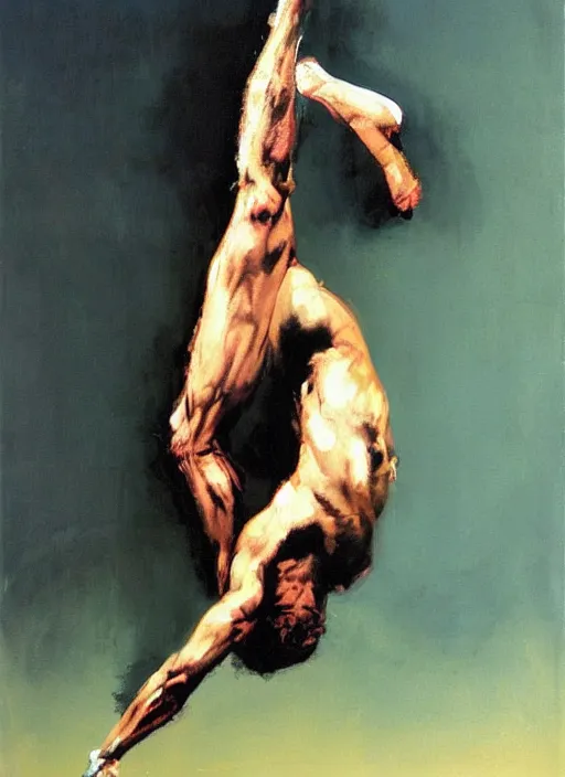 Image similar to pauly shore handstand, painting by phil hale, fransico goya,'action lines '!!!, graphic style, visible brushstrokes, motion blur, blurry, visible paint texture, crisp hd image