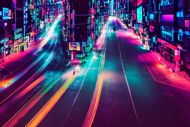 Image similar to aerial photo of neon tokyo street at night futuristic aesthetic matte painting, wallpaper, unsplash, colorful, neon blue color, vaporwave,