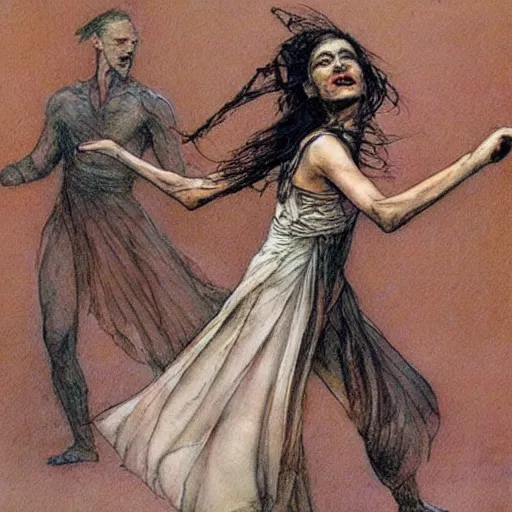 Image similar to a mummy dances, graphic novel style by alan lee and john howe