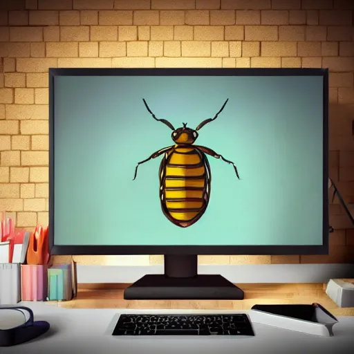 Prompt: a detailed pastel painting of a bug insect wearing a business suit and working behind the computer in the office. digital art, trending on artstation, 8k, hyper realistic in the style of Grant Wood