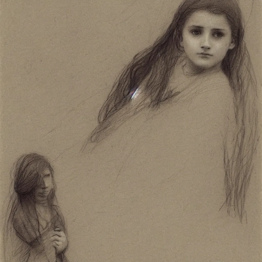 Image similar to a lonely girl by ilya repin. pencil sketch.