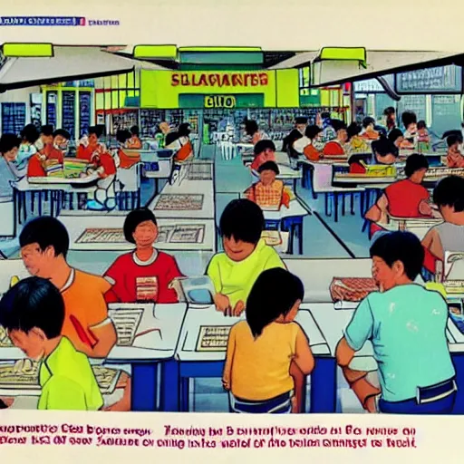 Prompt: a 1 9 9 0 s singaporean public education poster about hawker centres