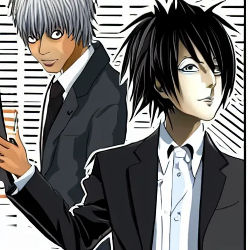 Image similar to obama in death note, anime, holding black notebook