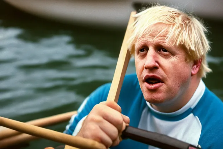 Image similar to closeup portrait of boris johnson rowing england with an oar, natural light, sharp, detailed face, magazine, press, photo, steve mccurry, david lazar, canon, nikon, focus