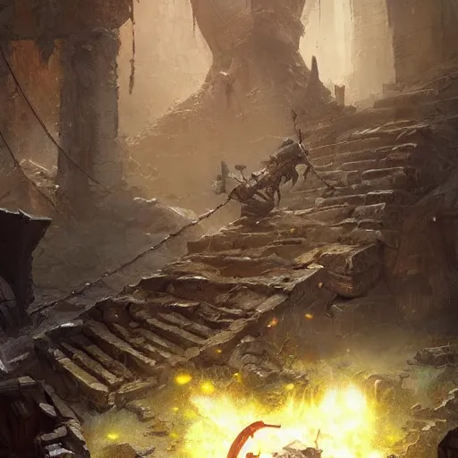 Image similar to a deadly metal trap door, chained trap door, falling warrior, hearthstone art style, epic fantasy style art by Craig Mullins, fantasy epic digital art, epic fantasy card game art by Greg Rutkowski