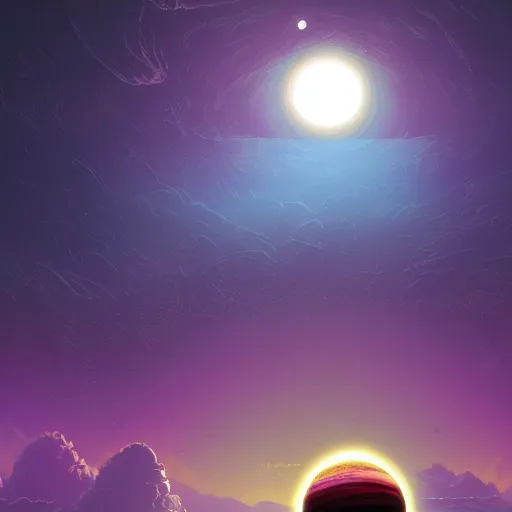 Prompt: a detailed digital painting of a earth - like planet orbiting a large purple sun in space, by alena aenami, petros afshar and greg rutkowski trending on artstation, deviantart, planet, clouds, earth, exoplanet, stars, nubulae