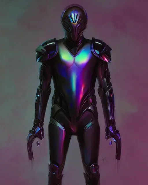 Prompt: toned character concept of iridescent sinewy smooth muscular male sleek glossy indigo black pearlescent scifi armor with continuous smooth black featureless helmet, by greg rutkowski, mark brookes, jim burns, tom bagshaw, magali villeneuve, trending on artstation