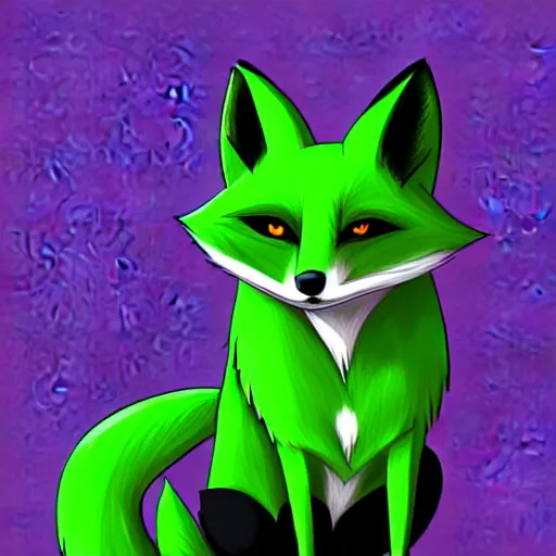 Image similar to anthropomorphized fox in anime style, green and black colors, digital painting, hd, concept art