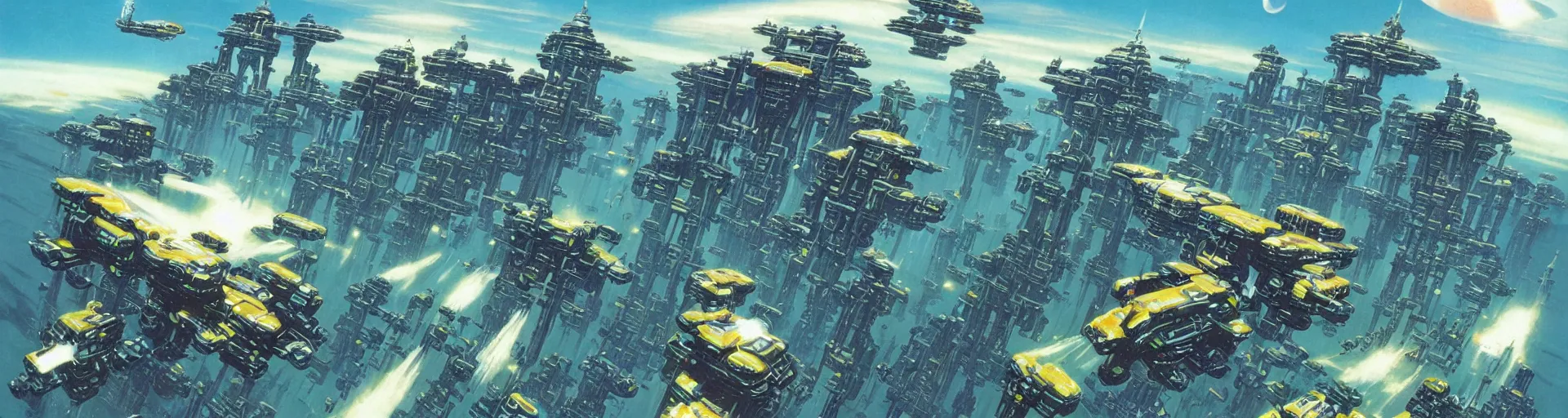 Prompt: a futuristic civilisation by chris foss