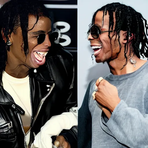 Image similar to Michael Jackson laughs at angry Travis scott