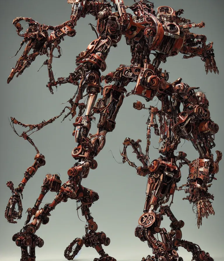 Image similar to biomechanical combat mecha with long multisegmented arms by boris groh, brian despain, gerald brom. rich colors, 3 d sculpture