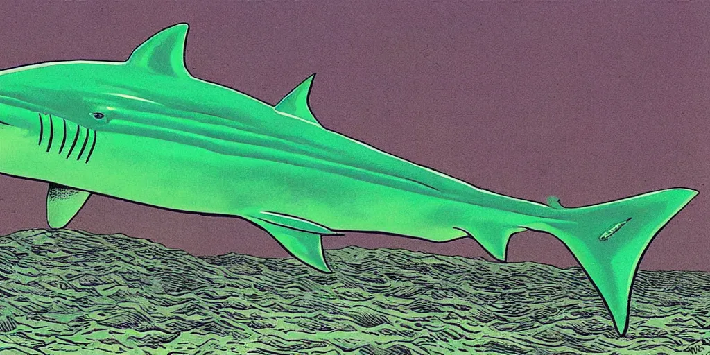 Image similar to a green shark by richard corben